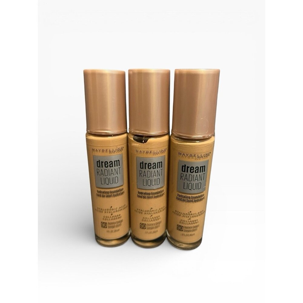 3X Maybelline Dream Radiant Liquid Hydrating Foundation  #90 Honey Beige, New